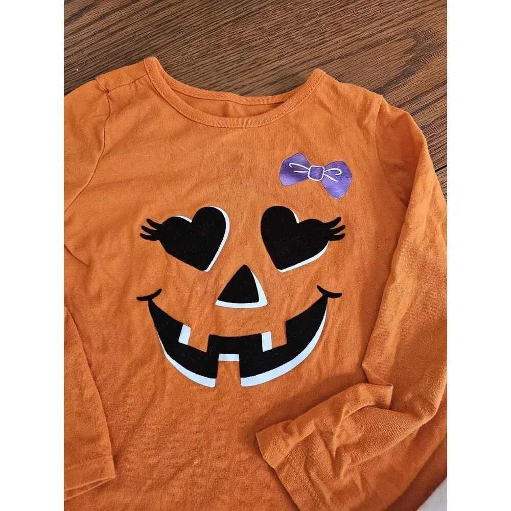 Bundle Lot of 2 Girls size 3t Long Sleeve Shirts Tops Halloween Fall‎ Pumpkin